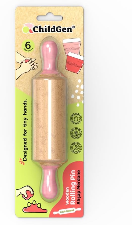 Wooden Play Dough Roller for Kids | Rolling Pin for Playdough & Clay, Safe Natural Art Supplies for Toddlers and Preschool Kids (Pink)