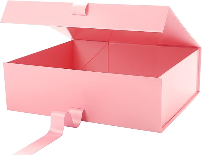 HAPPY POTATO 6 Large Gift Boxes for Presents with Lids 13.5x9x4.1 Inches, Pink Gift Boxes with Ribbon, Bridesmaid Proposal Boxes, Magnetic Gift Wrap Boxes for Wedding (Glossy Pink, Pack of 6)