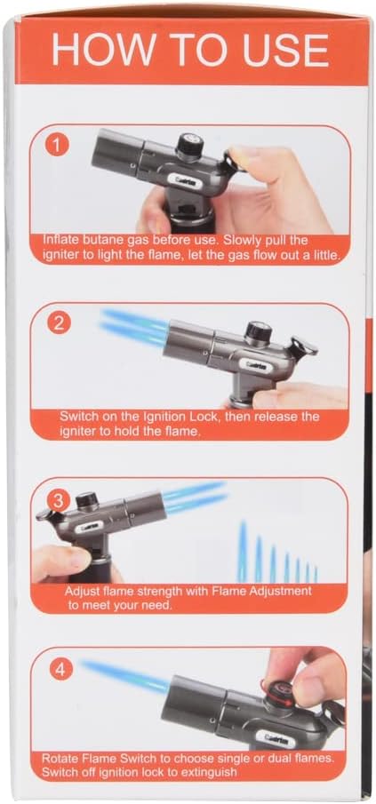 Cadrim Butane Torch, Refillable Pro Culinary Blow Torch Double Fire Cooking Torch and Small Adjustable Flame Kitchen Torch for Creme Brulee, Baking BBQ (Black)