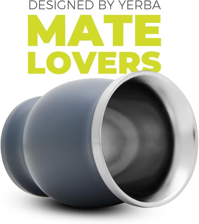 Balibetov [NEW] double wall Stainless Steel Yerba Mate Gourd set (Mate cup) with Yerba Mate Bombilla (straw) (GRAY)