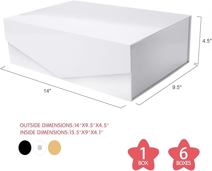 Large White Collapsible Gift Box with Magnetic Closure Lid 13.5x9x4.1 Inches, Bridesmaid Proposal Box, Rectangle Present Box (Glossy White, 1 Pack)