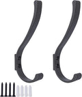 2 Pack Hanging Coat Hooks Wall Mount, Coat Hanger Wall Hangers, Metal Hooks for Hanging Heavy Duty, Screw in Hooks for Hanging Towels, Clothes, Backpack, Hat, Bag, Jacket, Key, Robe, Backpack Grey
