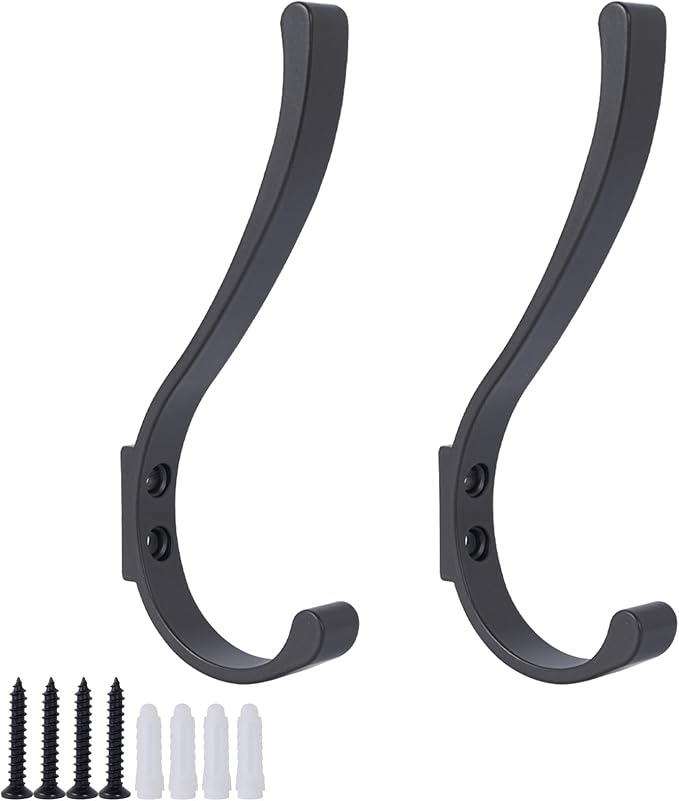 2 Pack Hanging Coat Hooks Wall Mount, Coat Hanger Wall Hangers, Metal Hooks for Hanging Heavy Duty, Screw in Hooks for Hanging Towels, Clothes, Backpack, Hat, Bag, Jacket, Key, Robe, Backpack Grey