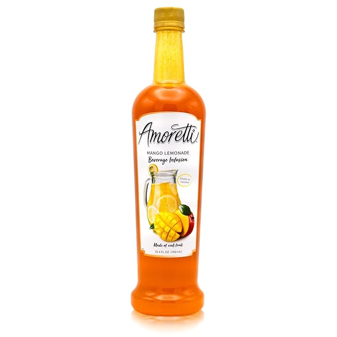 Amoretti - Mango Lemonade Beverage Infusion Drink Mix & Water Enhancer with Pump for Flavoring Cocktails, Waters, Teas, and other Beverages, 94 Servings Per Bottle (750 ml), Preservative Free