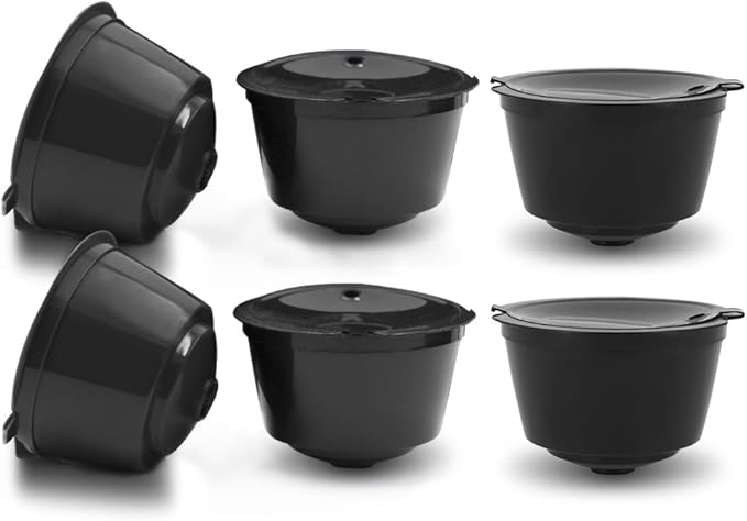 BRBHOM 6 Refillable D*lce Gu*to Coffee Capsule,Reusable D*lce Gu*to Coffee Filter with Coffee Spoon,Brush (6Pcs Black)