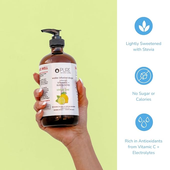 Pure Inventions - Lemon Lime Water Infusion Drops - Antioxidants, Vitamin C & Electrolytes - Health & Wellness Drink -Immunity Support -Sugar Free, Zero Calorie, No Artificial Sweeteners -500 Servings