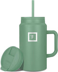 IRON °FLASK Co-Pilot Insulated Mug w/Straw & Flip Cap Lids - Cup Holder Bottle for Hot, Cold Drink - Leak-Proof - Water, Coffee Portable Travel Mug - Sage, 50 Oz