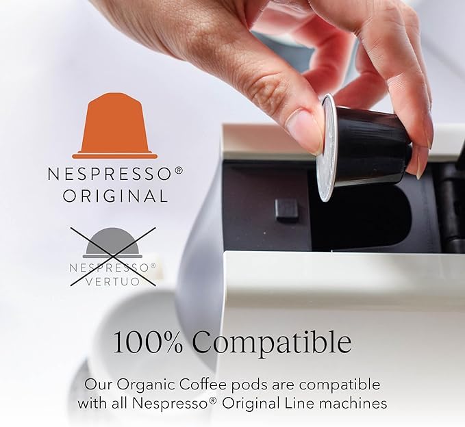 Cru Kafe Bright Roast USDA Organic Espresso Coffee Capsules (50 Pods) Fairtrade Coffee Pods Compatible with Nespresso Original Line and Pixie Machines