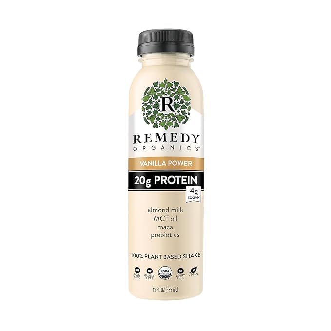 Remedy Organics Vanilla Dream Power 12-Pack | Plant Based MCT Oil Protein Shakes, Ready to Drink | USDA Organic, Vegan, Gluten Free, Dairy Free, Soy Free |12 Vanilla Dream Bottles