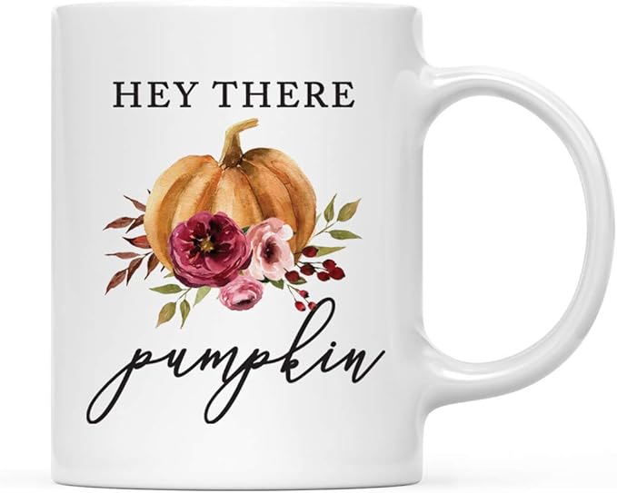 Andaz Press Fall Burgundy Marsala 11oz. Ceramic Coffee Tea Mug, Hey There Pumpkin, 1-Pack, Pumpkin Floral Graphic, Birthday, Friend, Family, Coworker, Autumn Season, Festive Holiday Ideas