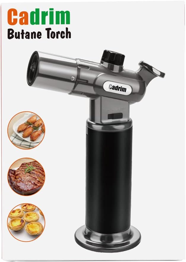 Cadrim Butane Torch, Refillable Pro Culinary Blow Torch Double Fire Cooking Torch and Small Adjustable Flame Kitchen Torch for Creme Brulee, Baking BBQ (Black)