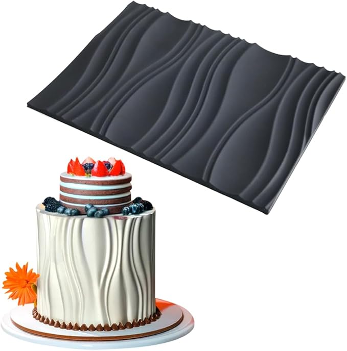 mostsom Silicone Fondant Mold Wave Pattern Embossing Mat for Cake Decorating DIY Clay, Jewelry, Pastry, Candy Making - Non-Stick Flexible Border Design (A_ Wave)