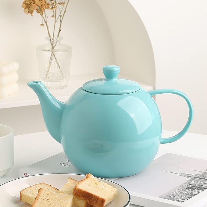 Sweejar Porcelain Teapot with Removable Stainless Steel Infuser,Microwave & Dishwasher Safe Tea Pots for Loose Tea,Tea Infuser Pots for Chrismas Women Gift (40oz Turquoise)