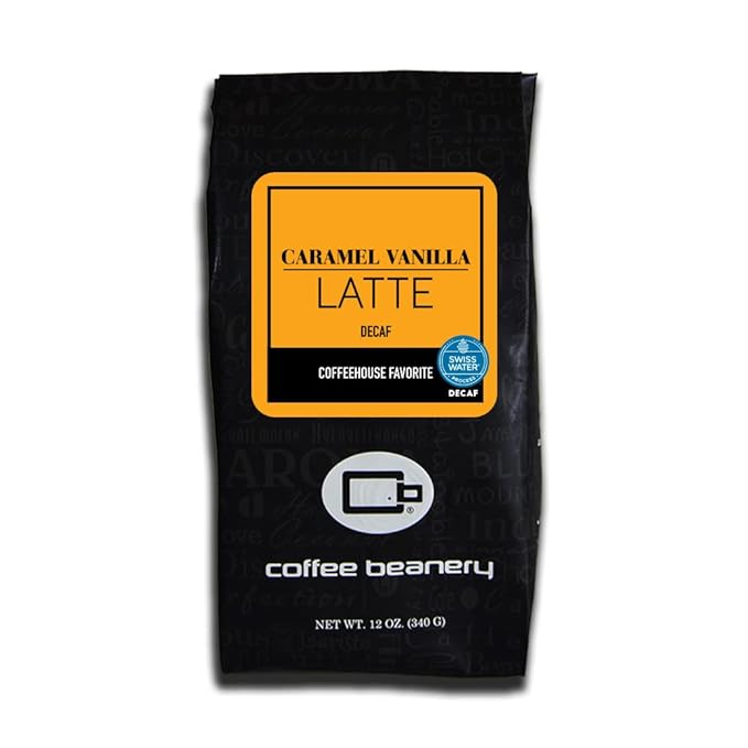 Caramel Vanilla Latte Flavored Coffee SWP Decaf, Specialty Arabica Coffee, Medium Roast, 12 ounce, Automatic Drip (Ground)