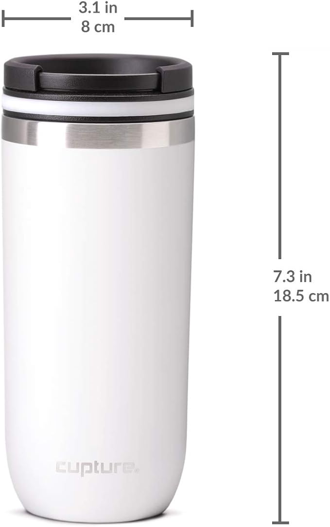 Cupture TWIST-TOP Vacuum-Insulated Stainless Steel Travel Mug, 16 oz, Winter White