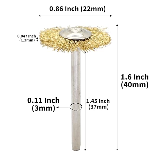 20PCS T-shaped Brass Wire Brushes - Metal Rust Removal, Cleaning, and Polishing - 22mm Diameter, 1/8″ (3mm) Shaft - Removes Burrs and Oxide Layer - Handles Rough Surfaces - Rotary Tool Accessories
