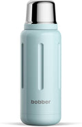 BOBBER 34 oz Stainless Steel Travel Thermos for Hot and Cold Drinks – Dishwasher Safe Metal Water Bottle with Cup Lid – Keeps Hot for 48 Hours – BPA-Free, Vacuum Insulated (Light Blue)
