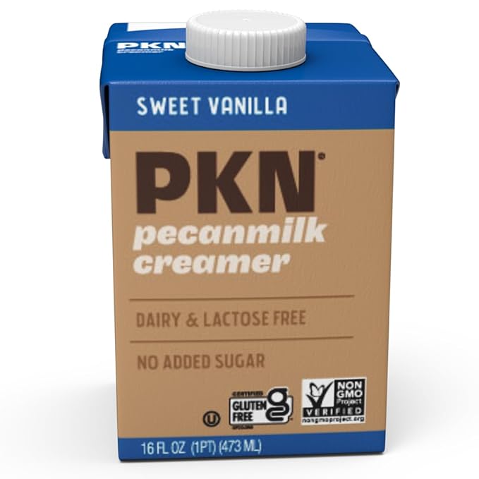 PKN Sweet Vanilla Pecan Milk Creamer, Plant-Based, Vegan, Dairy-Free, No Gums or Oils, Keto-Friendly, Barista-Approved, Shelf-Stable, 16oz Six-Pack