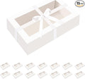 HAPPY POTATO 15 Pack Macaron Boxes with Clear Window and Ribbon, White, 7.2x4x1.9 Inches, Gift-Wrap Boxes for Weddings and Gifting