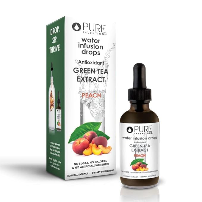 Pure Inventions - Green Tea Peach Water Infusion Drops - Antioxidants & Electrolytes - Health & Wellness Drink - Immunity Support - Sugar Free, Zero Calorie, No Artificial Sweeteners - 30 Servings