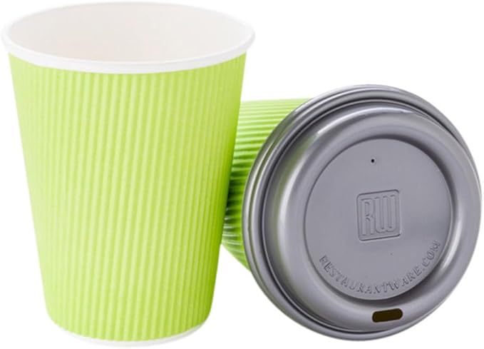 Restaurantware-12 Ounce Disposable Coffee Cups, 500 Ripple Wall Hot Cups For Coffee - Lids Sold Separately, Rolled Rim, Green Paper Insulated Coffee Cups, For Hot Coffee, Tea, And More