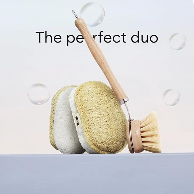 Vove. | Earth-Friendly Kitchen Sponges | 100% Natural | 12 Pack | Long-Lasting | Versatile Cleaning | Plastic Free | Washing up Sponge | Cellulose | Non-Scratch Scrubber | Compostable