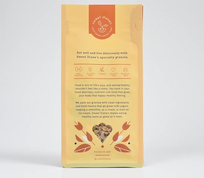 Sweet Diane’s Granola – Standard Size (12 oz): Organic, Low-Sugar, High-Fiber, Gluten-Free, Vegan, Delicious Breakfast and Snack Topper (Classic Size, Orange Cranberry)