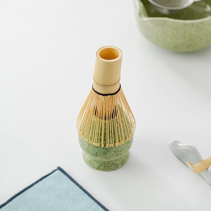 matcha whisk set,matcha set, including matcha bowl, matcha whisk and stand, sieve, spoon, cloth mat, gift for matcha lovers (Green)
