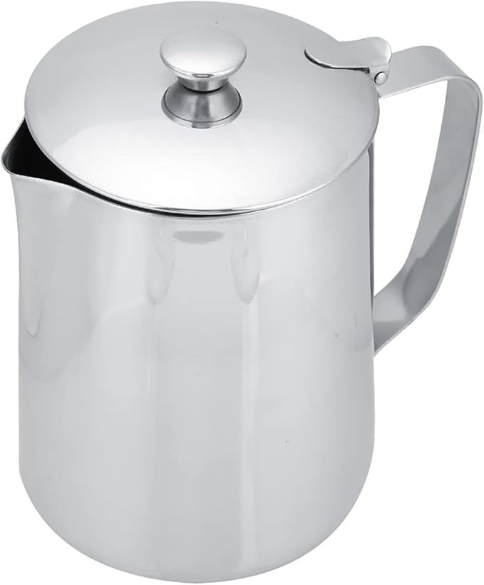 Stainless Steel Milk Frothing Pitcher, Stainless Steel Coffee Cup Mug Milk Frothing Pitcher Jug with Lid for Latte Coffee Art for Office Kitchen with handle(2000ml)