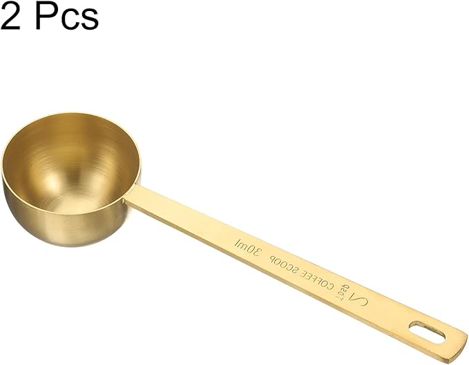 HARFINGTON 2pcs Coffee Scoop Spoon 2tbsp (6tsp, 30ml) 304 Stainless Steel Long Handle Teaspoon/Tablespoon Measuring Spoons Scoops for Tea Sugar Kitchen, Gold
