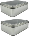 Pack of 2 Silver Rectangular Tin Container With Clear Lid, Multipurpose Tin Box, Festive Tin Box for Gift Giving, Cookies, Stationery & More - 7.25 x 5.25 x 2.25 Inches