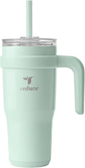 REDUCE 24 oz Stainless Steel Tumbler with Handle - Dual-Wall Vacuum Insulated Travel Mug, Sweat-Proof Lid & Reusable Straw - Keeps Drinks Cold for 24 Hrs, Fits Cupholders, Dishwasher Safe - Sea Glass