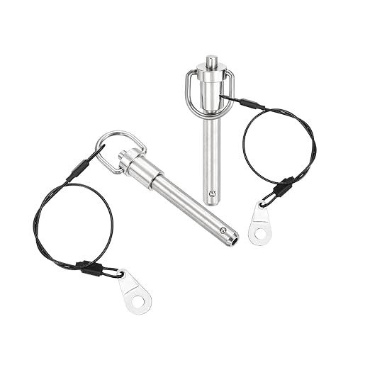 uxcell 1 Pcs Quick Release Pin, 3/8" x 1.77"(Dia. x L) Push-Button Ball Locking Pin 304 Stainless Steel Ring Handle Locking Pin with Wire for Audio Bimini Top Marine, Silver