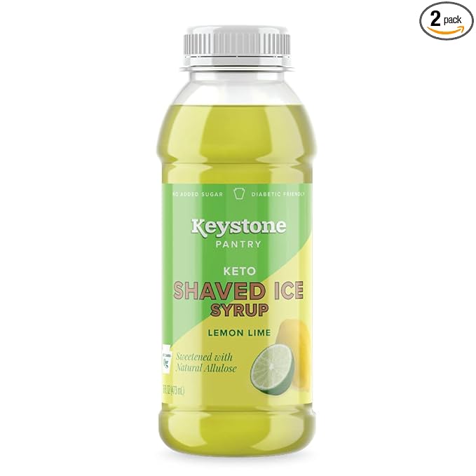 Keystone Pantry Keto Shaved Ice Syrup Lemon Lime 2 pack 1 pint bottles Gluten Free Nut Free Allergen Free Dairy Free No added sugar 0 net carbs diabetic friendly