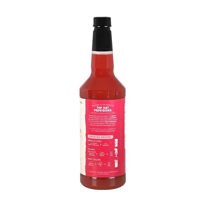 Top Hat Ruby Go Wild - Hibiscus & Grapefruit Flavor - Paloma Drink Mix - Hibiscus Syrup 5x Concentrate - Compatible with SodaStream- Grapefruit Juice - 32oz Bottle
