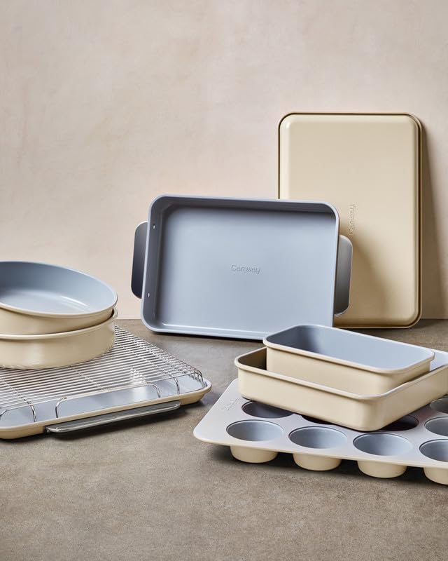 Caraway Non-Stick Ceramic 9” Circle Pan - Naturally Slick Ceramic Coating - Non-Toxic, PTFE & PFOA Free - Perfect for Birthday Cakes, Tartes, & More - Sage