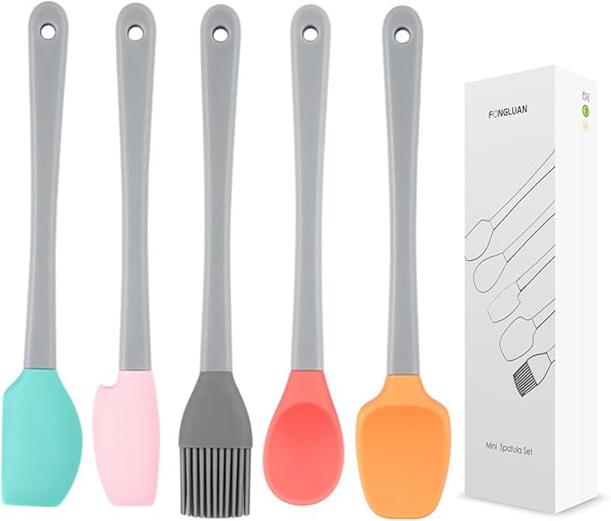 Mini Silicone Spatula Set of 5 - Heat Resistant & Nonstick Rubber Spatulas - Dishwasher Safe Kitchen Utensils for Cooking, Baking, Mixing