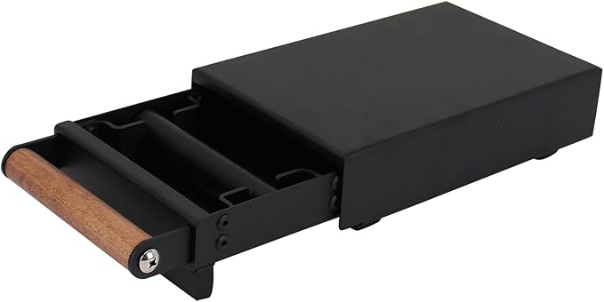Espresso Knock Box Drawer, Stainless Steel Coffee Grounds Container with Wood Handle, Removable Rubber Knock Bar and Non-Slip Base, Mini 10.07 x 5.51 x 2.63 inch (Black)