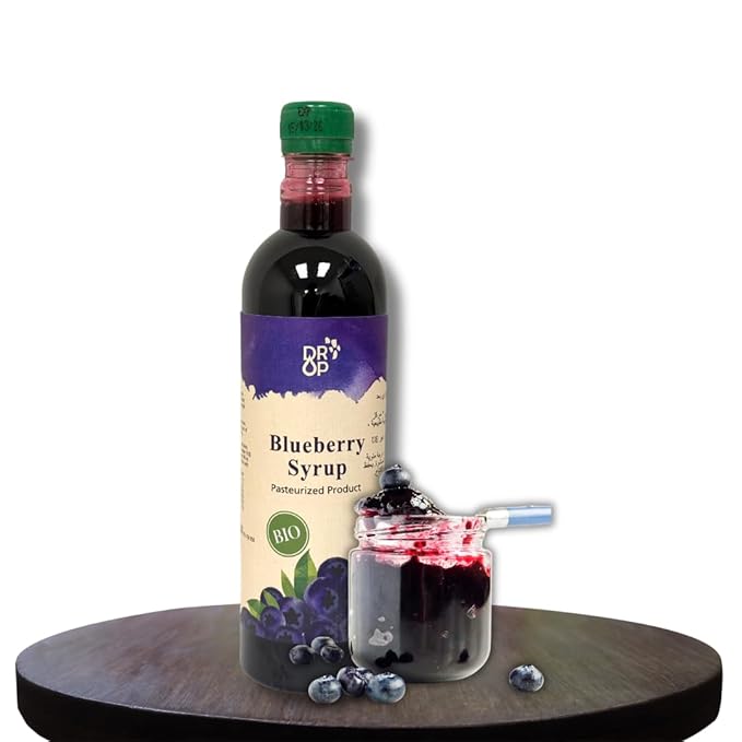 DROP Pure Organic Blueberry Flavor Bio Syrup-16.9oz (500ml), Natural 30% Concentrate Fruit Syrups,Great For Cocktails,Bevarages,Coffee,Shaved Ice and Ice-Cream,Gluten-Free, NON-GMO Snow Cone Syrup