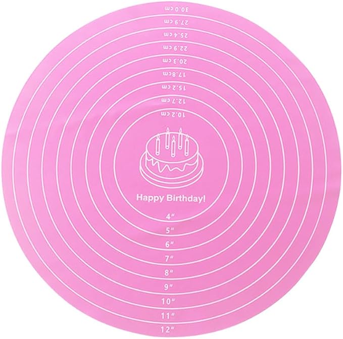1 Pcs Pink Round Baking Mat, Cake Turntable Mat, Cake Mat Round Silicone Baking Mat, 12 In Cakes Pastry Mat for Cake Turntable Stan