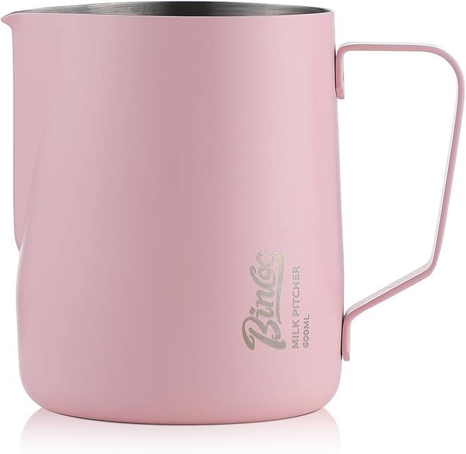 Pink Milk frother - 350ml/12OZ Milk Frothing Pitcher, Milk Frother Cup Espresso Steaming Pitcher for Barista, Bincoo 304 Stainless Steel Espresso Steaming Pitchers for Latte Art/Cappuccino/Coffee/Milk