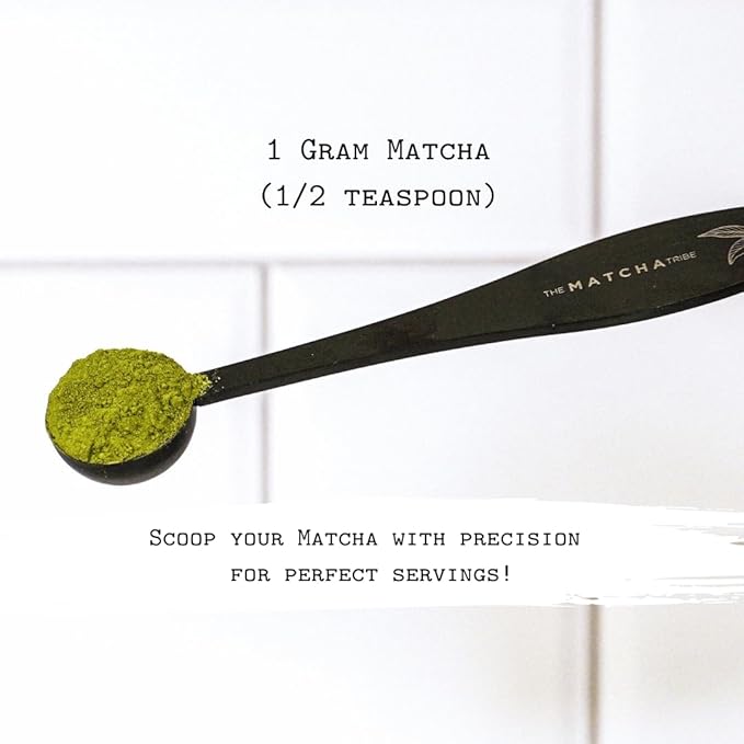 Black Matte Stainless Steel 1 gram Matcha Measuring Spoon (1/2 teaspoon). Scoop your Matcha with Precision for Perfect Matcha Lattes.
