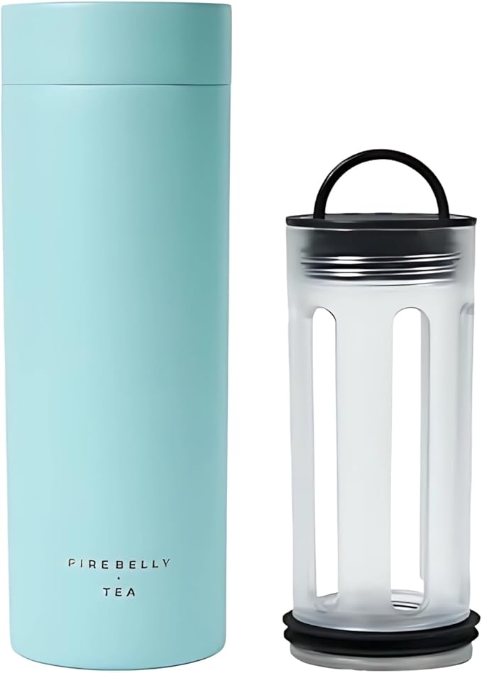 Firebelly Tea, Travel Tea Infuser Mug with Strainer, Insulated Tumbler for Loose Leaf Tea or Coffee, Leakproof Bottle for Hot or Iced Drinks, Stainless Steel Thermos with Lid, Mer