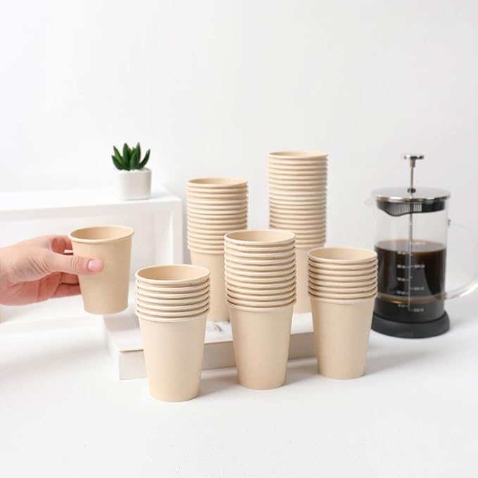 Disposable Coffee Cups Paper Cups Coffee Cups, Brown Hot Cups 120 Count 10 oz Water cups