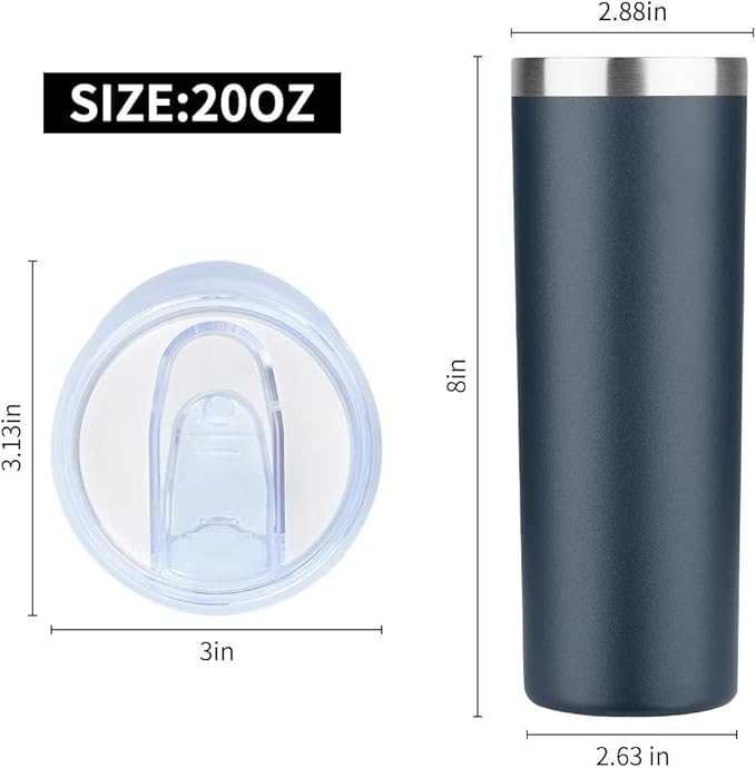 HASLE OUTFITTERS 20 oz Skinny Tumblers Bulk Set, Stainless Steel Insulated Slim Tumblers with Lids, Reusable Double Wall Travel Coffee Mugs, Durable Powder Coated Travel Water Cups(Navy, 12)