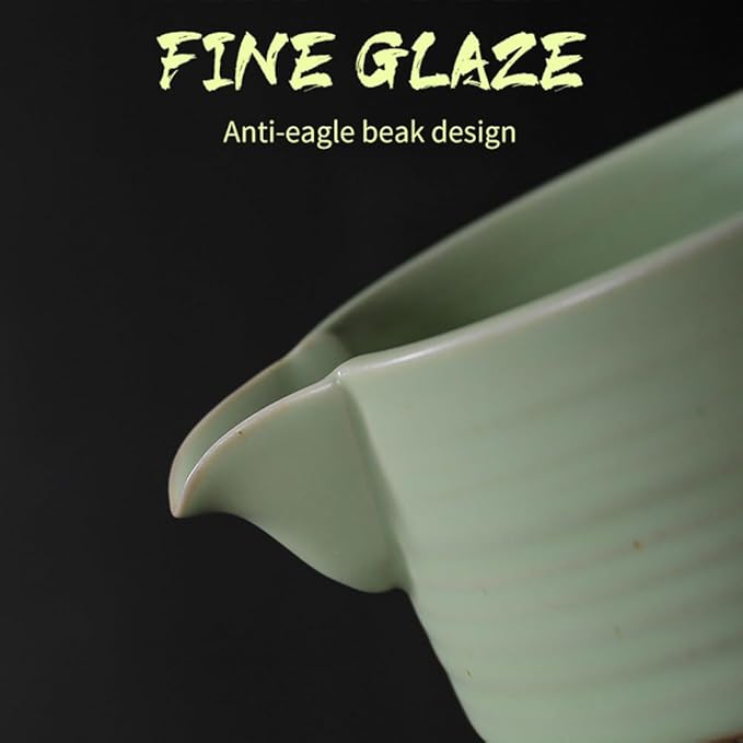 Matcha Traditional Porcelain Tea Bowl with Pour Spout - Hand Made Porcelain with Light Green Matte Glaze - Perfectly Whisked Matcha Green Tea, 430ml/ 14.5oz