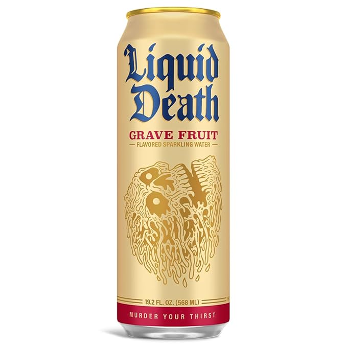 Liquid Death, Grave Fruit, Grapefruit-Flavored Sparkling Water, 8-Pack (19.2oz Cans), Low Calorie & No Artificial Sweeteners