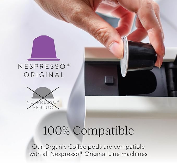 Cru Kafe Dark Roast USDA Organic Espresso Coffee Capsules (50 Pods) Fairtrade Coffee Pods Compatible with Nespresso Original Line and Pixie Machines