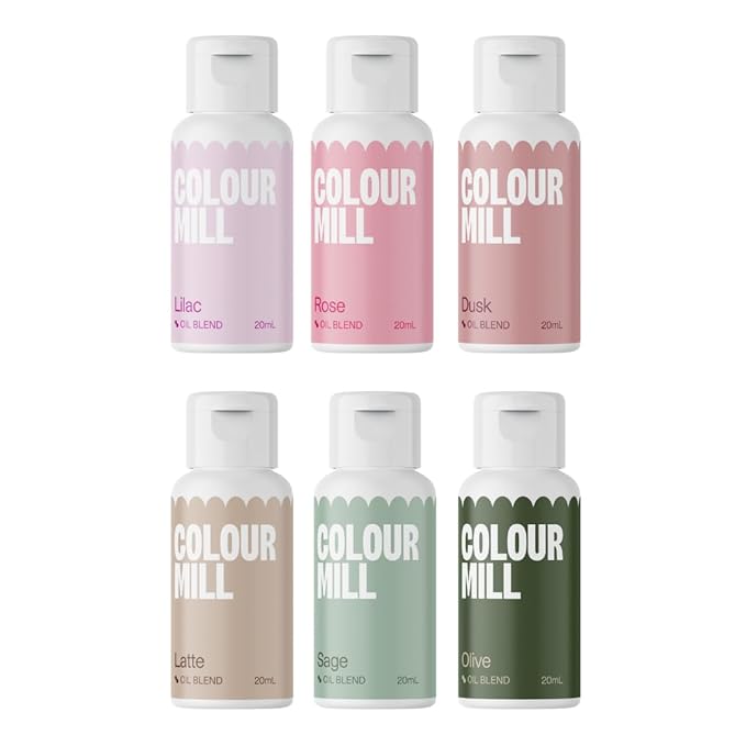 Colour Mill Botanical-Pack Oil-Based Food Coloring, 20 Milliliters Each of 6 Colors: Dusk, Latte, Lilac, Olive, Rose & Sage, 120 grams