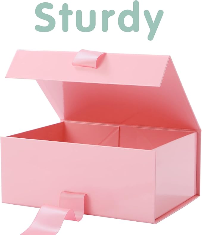 HAPPY POTATO 5 Gift Boxes with Ribbon 9x6.5x3.8 Inches, Pink Gift Boxes with Lids, Bridesmaid Proposal Boxes, Magnetic Gift Boxes for Presents (Glossy Pink, Pack of 5)